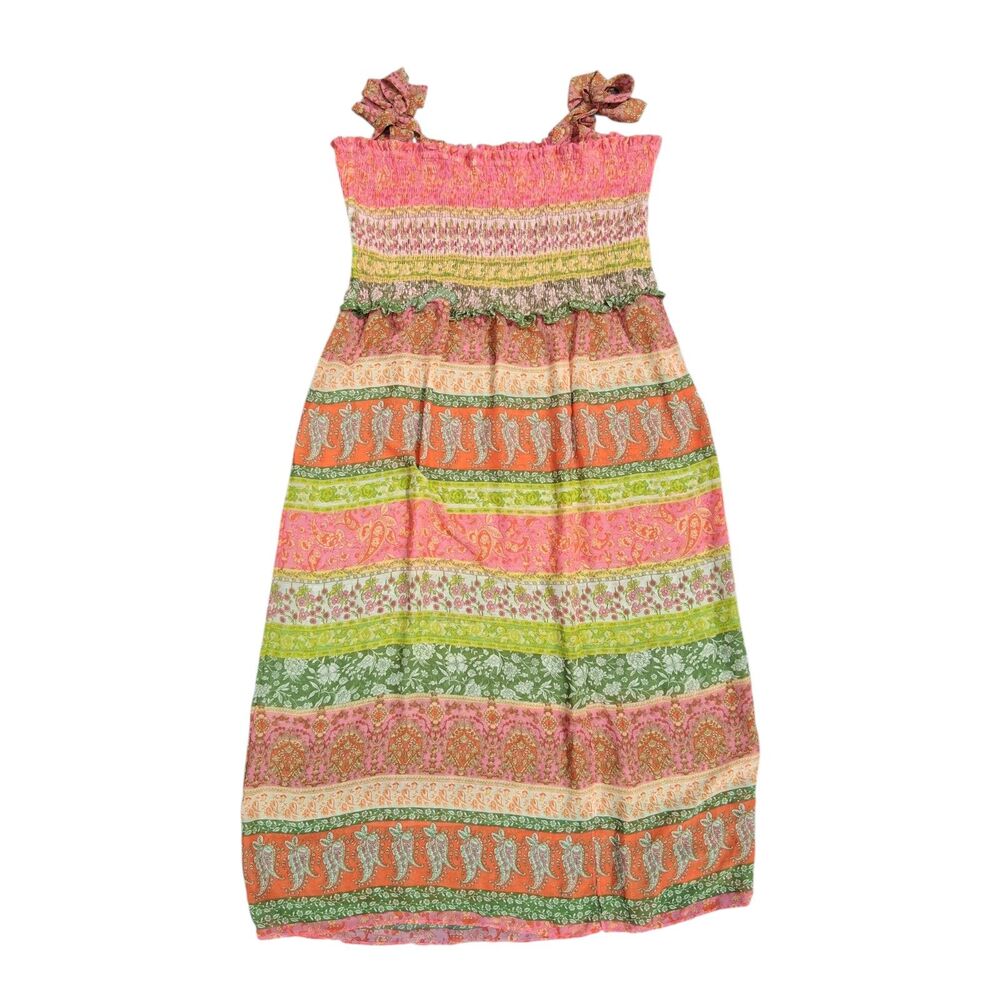 Maison Tara Plus Size 3X Smocked Paisley Stripe Maxi Dress Tie Shoulder Boho